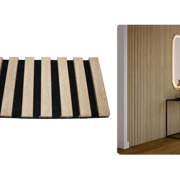 Rivestimento Pannello Fono Assorbente Decorativo Boiserie Lamelle Doghe 3D PVC+Feltro 2800h 600x21mm 86-Effetto Rovere